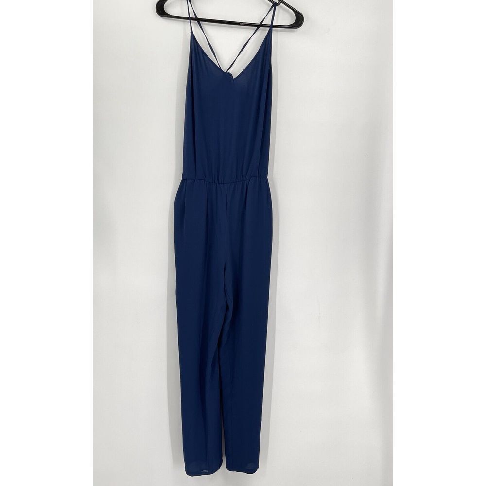 Naked Zebra Small Jumpsuit Womens Navy Blue Spaghetti Strap Open Back Crepe